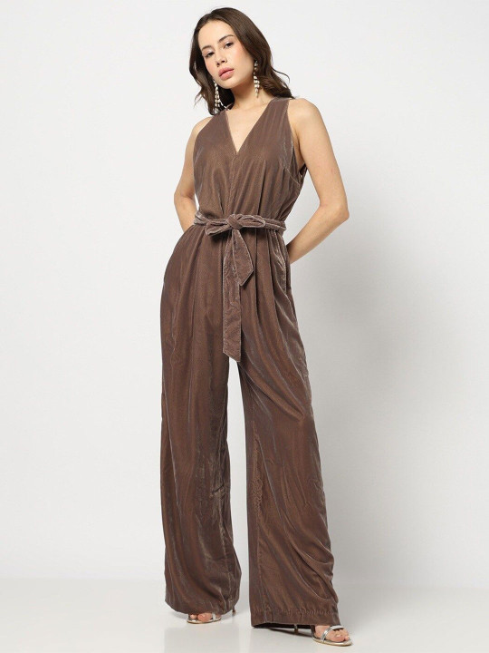 GAP Women Waist Tie-Up Sleeveless V-Neck Jumpsuit