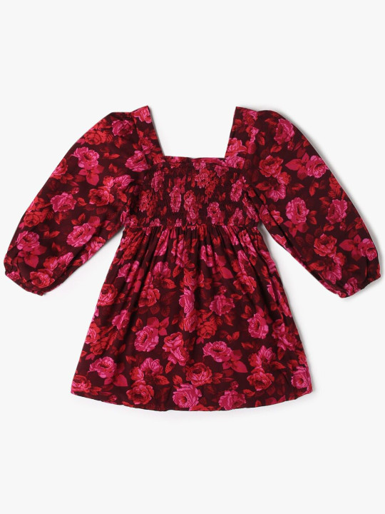 GAP Girls Floral Printed Puff Sleeves Fit & Flare Dress