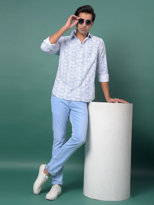 Crimsoune Club Classic Slim Fit Floral Printed Opaque Spread Collar Cotton Casual Shirt