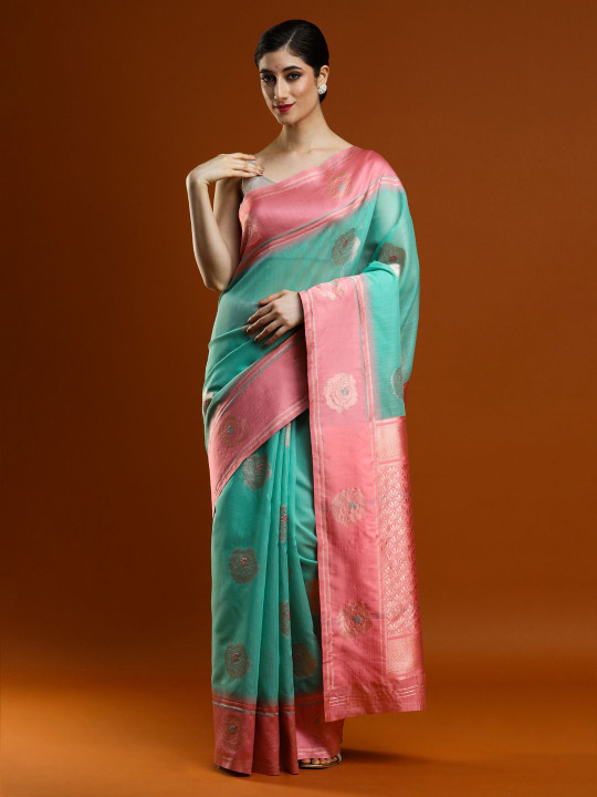 Mitera Ethnic Motifs Woven Design Zari Muga Saree with Blouse Piece