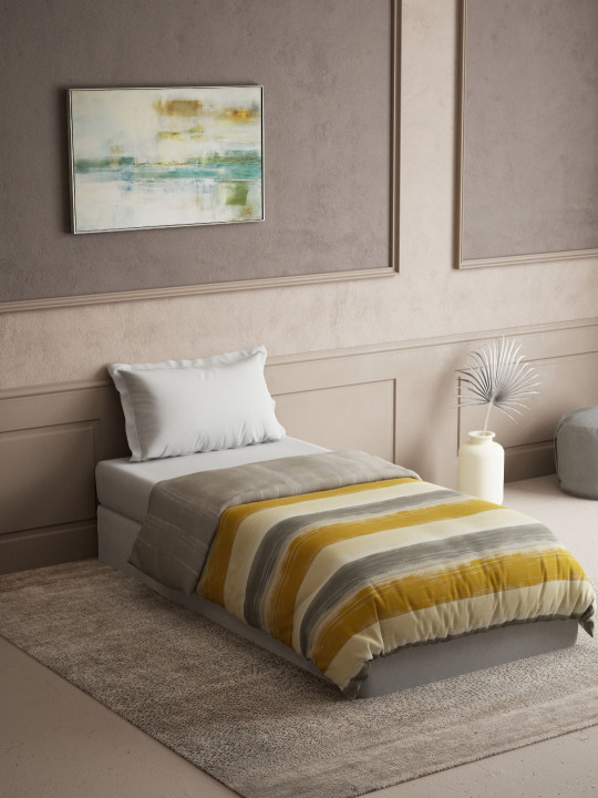 DDecor Gold-Toned & Grey Striped AC Room 120 GSM Cotton Single Bed Dohar