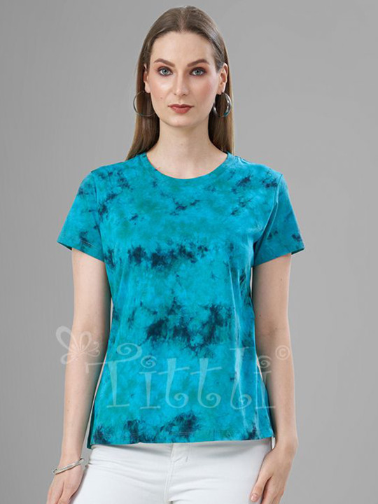 TITTLI Women Round Neck Tie & Dye Pure Cotton Regular Fit T-Shirt