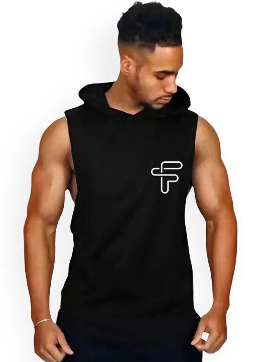FABSTIEVE Chosen Back Printed Cotton Hooded Neck Gym Vest VK-44B_pt-227 Black M