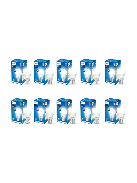 Philips 10 Pcs Ace Saver 9W Eye Comfort Technology Light Bulb - Crystal White