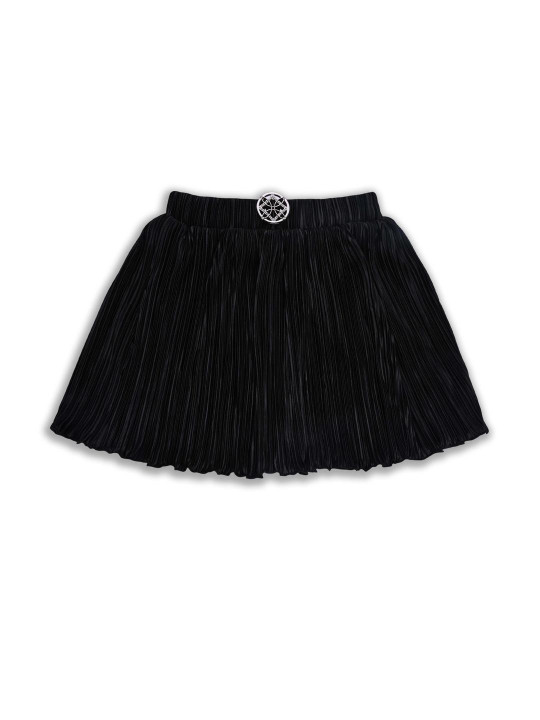 Wish Karo Girls Black Accordion Pleated Satin Flared Skirt