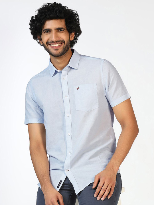 Blackberrys Men India Slim Fit Solid Spread Collar Linen Casual Shirt