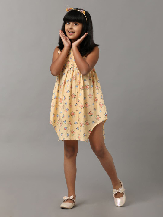 UNDER FOURTEEN ONLY Girls Floral Print Shoulder Straps A-Line Dress