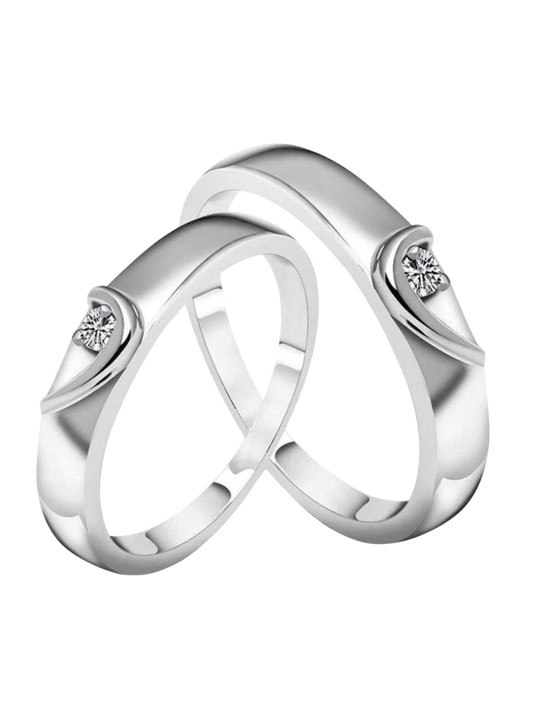 Ringzinnie Unisex Stainless Steel Set Of 2 Stones Studded Heart Couple Rings