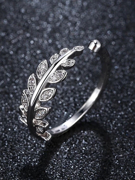Ringzinnie Leaf-Shaped Stone-Studded Adjustable Finger Ring