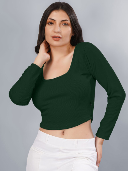 Plus Size Women Square Neck Fitted Crop Top
