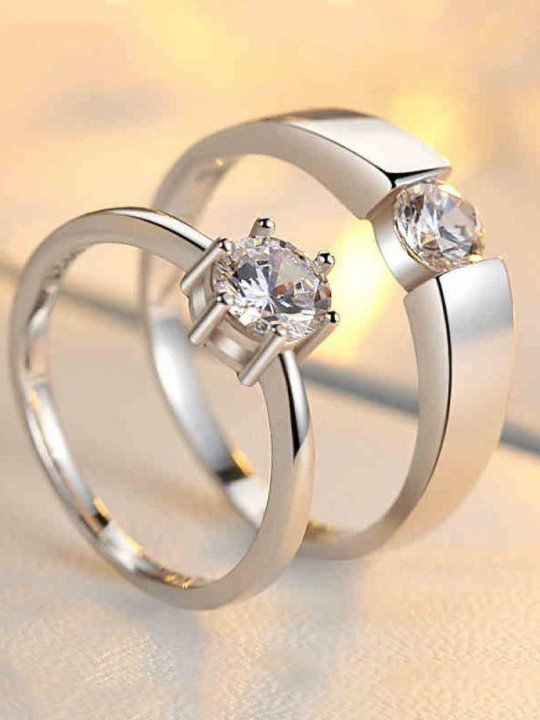 Ringzinnie Set Of 2 Stone-Studded Couple Adjustable Finger Ring