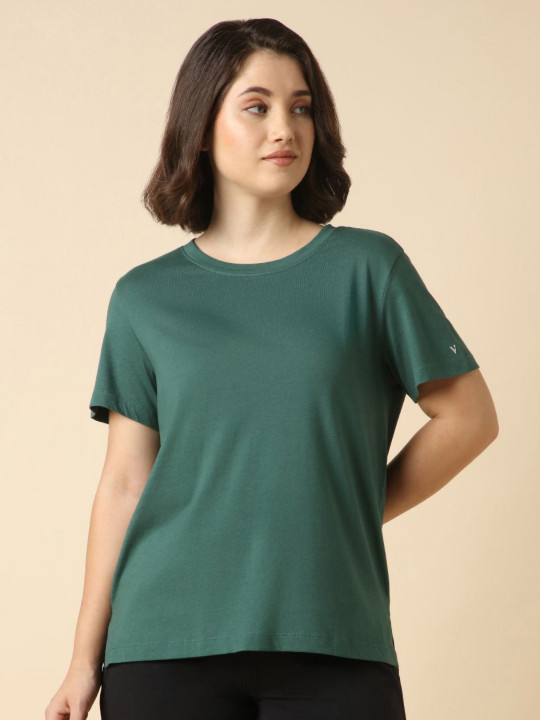 Van Heusen Women Solid Round Neck Relaxed Fit T-shirt