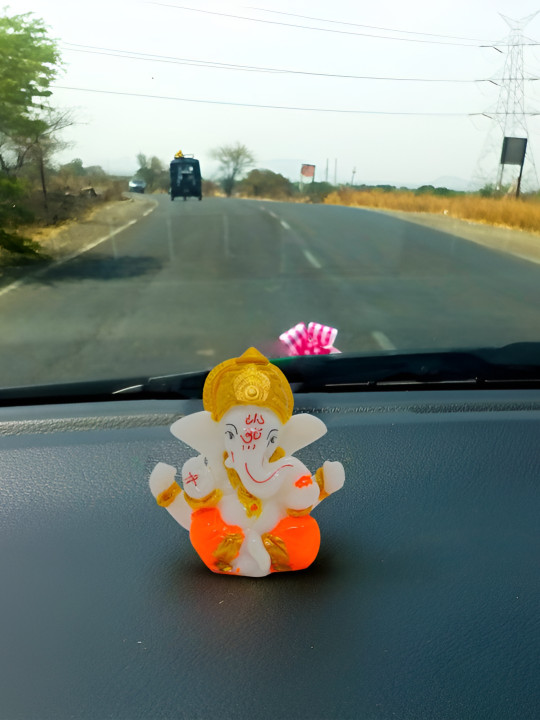 Rare Planet White & Orange Lord Ganesh Religious Idol Showpiece