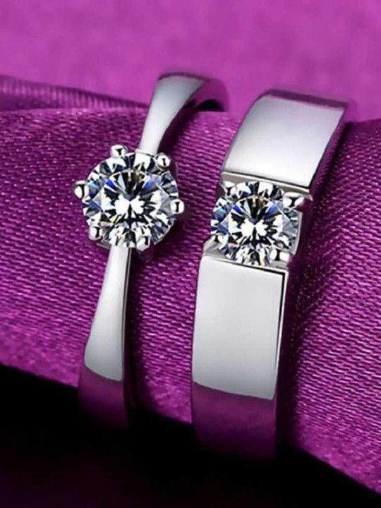 Ringzinnie Set Of 2 Diamond-Studded Couple Adjustable Finger Ring