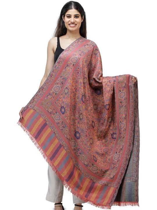 Exotic India Women Floral Woven Design Woollen Shawl