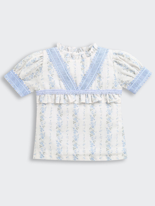 Tiny Girl Floral Printed Puff Sleeves Top