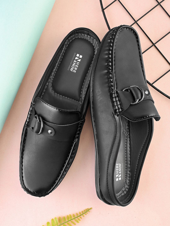 HERE&NOW Men Round Toe Horsebit Loafers