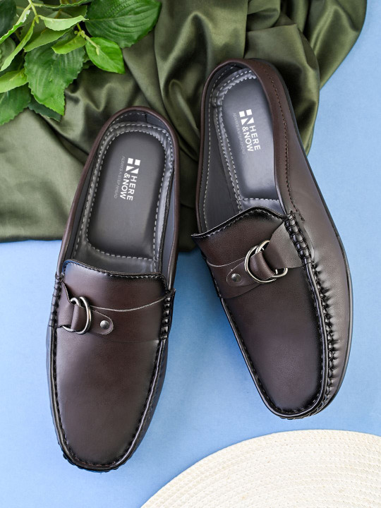 HERE&NOW Men Round Toe Casual Mules with Buckles