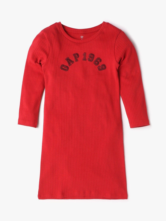 GAP Girls Brand Logo Printed Round Neck Bodycon Knee Length Dress