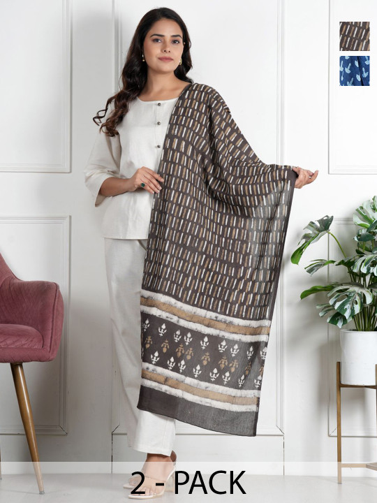 Style Shoes Women Pack Of 2 Ethnic Motifs Printed Pure Cotton Stole