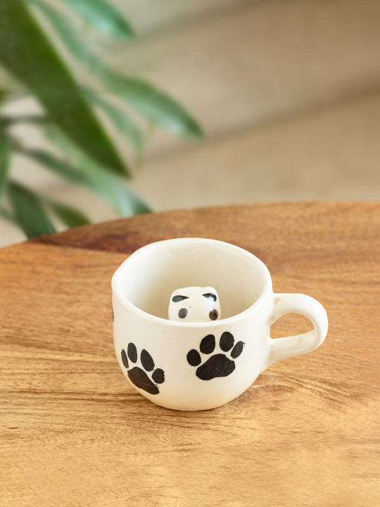 ExclusiveLane White & Black Printed Ceramic Glossy Mug - 210 ml