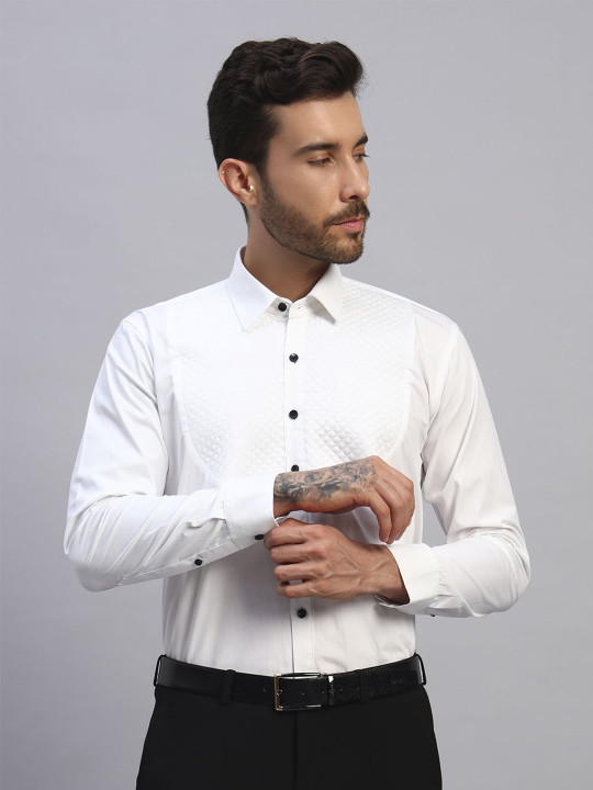 RARE CAMEL Original Spread Collar Textured Cotton Slim Fit Formal Shirt