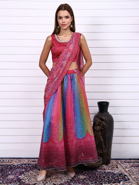 AURELIA Bandhni Printed Sequins Ready to Wear Lehenga & Blouse With Dupatta