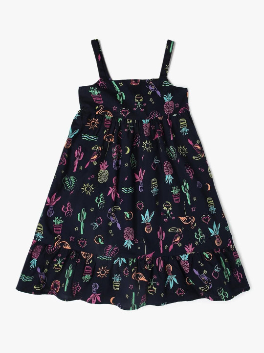 GAP Girls Conversational Printed Cotton Shoulder Straps Neck Flounce Hem A-Line Dress