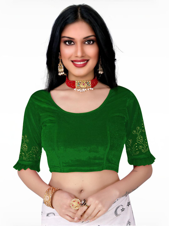 PU FASHION Women Green Saree Blouse