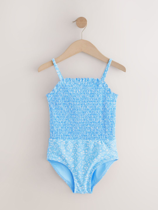 NEXT Girls Floral Print Smocked Swim Bodysuit