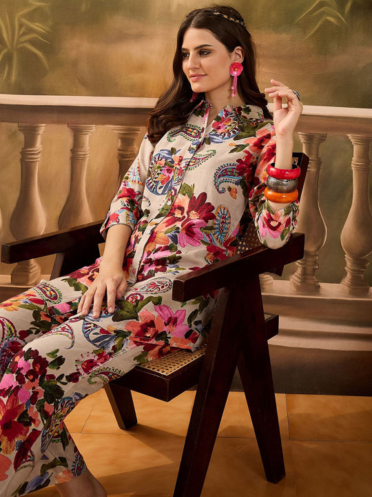 Sangria Floral Printed Shirt & Trouser