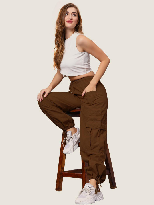 NUEVOSDAMAS Women Loose Fit Pure Cotton Cargos Trousers