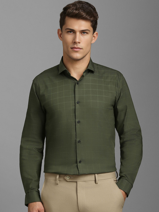 Louis Philippe Ath.Work Textured Spread Collar Long Sleeves Regular Fit Formal Shirt