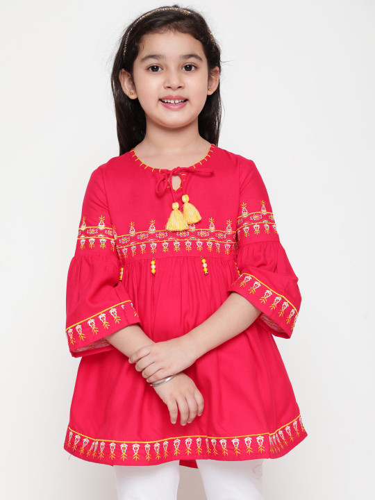 Miss & Chief Girls Embroidered Bell Sleeve A-Line Top