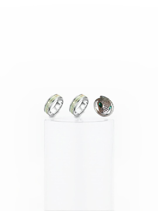 Dynamic Retail Global Set of 3 Ring for Men, Silver-Silver Alloy Ring ()