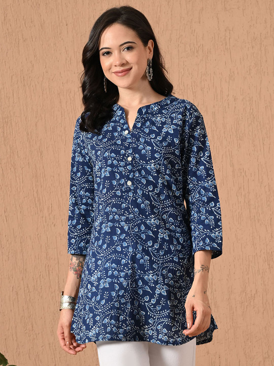 Anouk Rustic Women Floral Printed Mandarin Collar Pure Cotton Kurti
