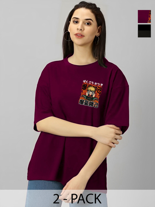 Kushi Flyer Women Typography 2 Printed V-Neck Drop-Shoulder Sleeves Applique T-shirt
