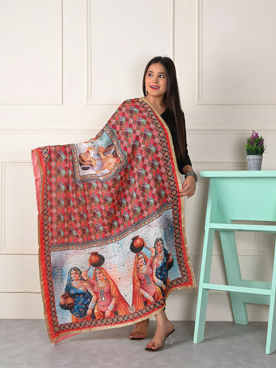 Apratim Ethnic Motifs Printed Silk Dupatta