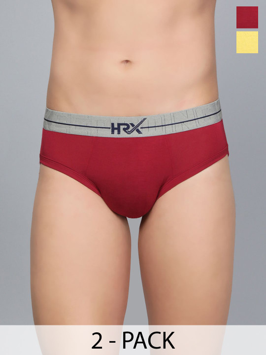 HRX by Hrithik Roshan Pack Of 2 Mid Rise Hipsters Briefs HRX_BRF_002_MRN_YLW_2PC