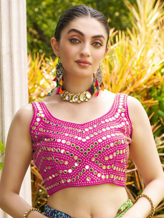 HERE&NOW Embroidered Mirror Work V-Neck Saree Blouse
