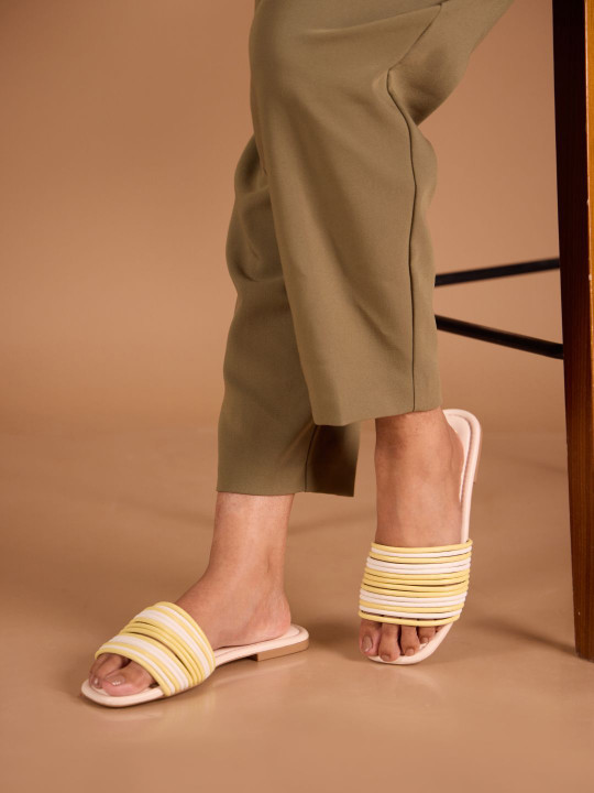 CAI Women Yellow Multi Strapped Open Toe Strappy Flats