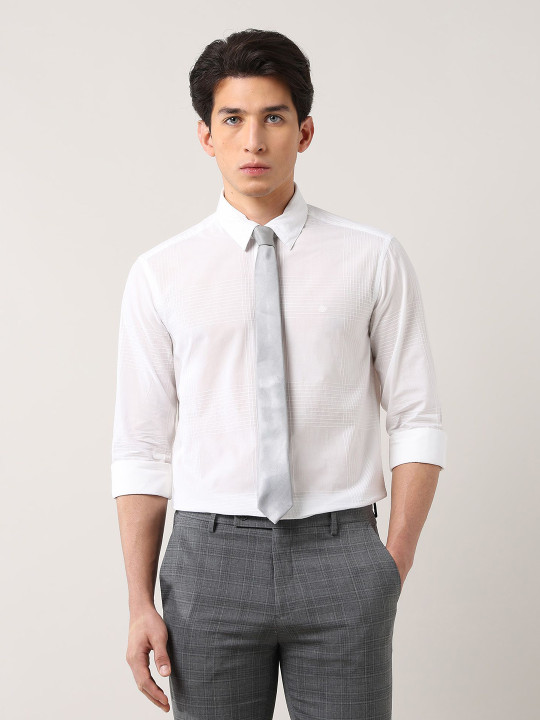Arrow Manhattan Slim Fit Geometric Self Design Pure Cotton Formal Shirt