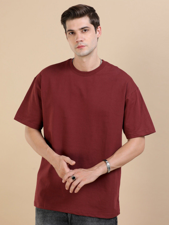 URBANICE Cotton Short Sleeves Round Neck Oversize T-shirt