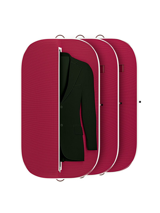 Kuber Industries Maroon & White 3 Pieces Textured Non-Woven Suit Organisers With Zip