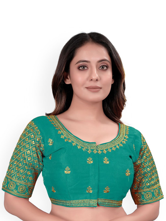 HERE&NOW Embroidered Round Neck Saree Blouse