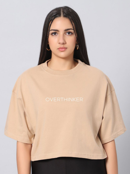 Besick Women Typography Printed Round Neck Cotton Boxy T-shirt