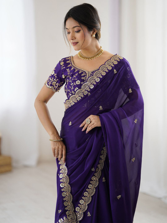 Saree mall Embellished Embroidered Pure Georgette Party Wear Heavy Work Saree