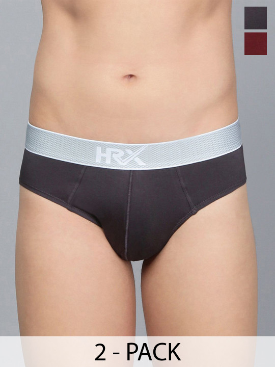 HRX by Hrithik Roshan Pack Of 2 Mid-Rise Briefs + HRX_BRF_003_LGR_MRN_2PC
