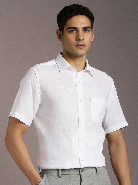 Louis Philippe Spread Collar Pure Linen Formal Shirt