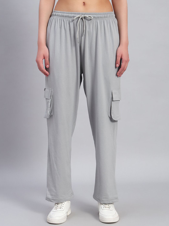 GRIFFEL Women Pure Cotton Mid-Rise Relaxed-Fit Track Pants